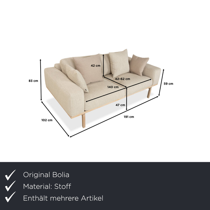 Bolia Elton Stoff Zweisitzer mit Hocker Beige Creme Grau Sofa Couch Holz