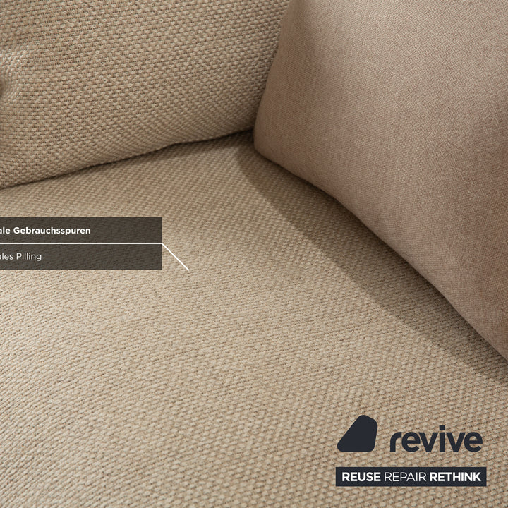 Bolia Elton Stoff Zweisitzer mit Hocker Beige Creme Grau Sofa Couch Holz
