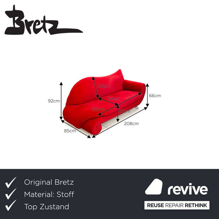 Bretz Gaudi Samt Stoff Sofa Rot Dreisitzer Couch