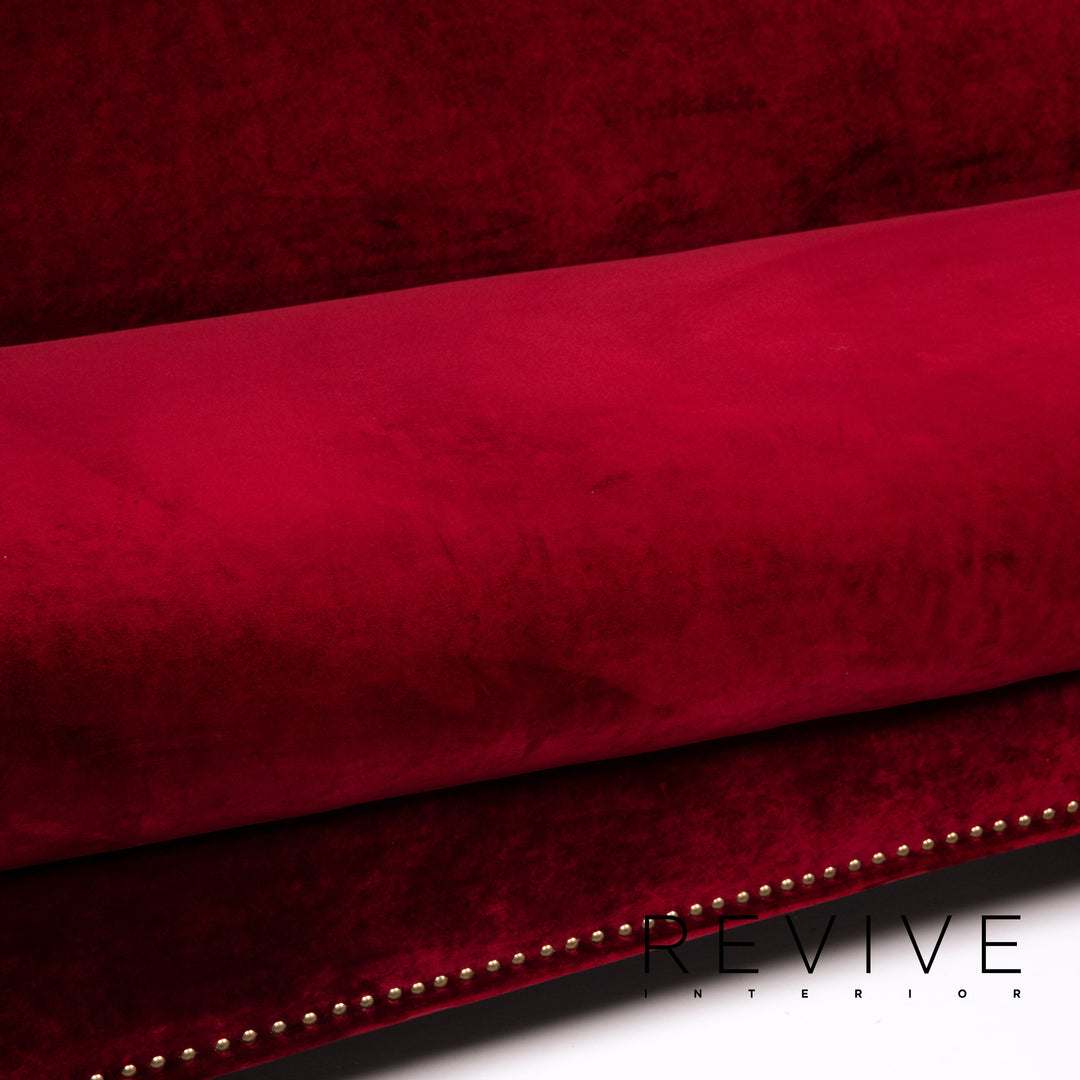 Bretz Gaudi Velvet Fabric Sofa Red Three Seater Couch Gold Plated #14192