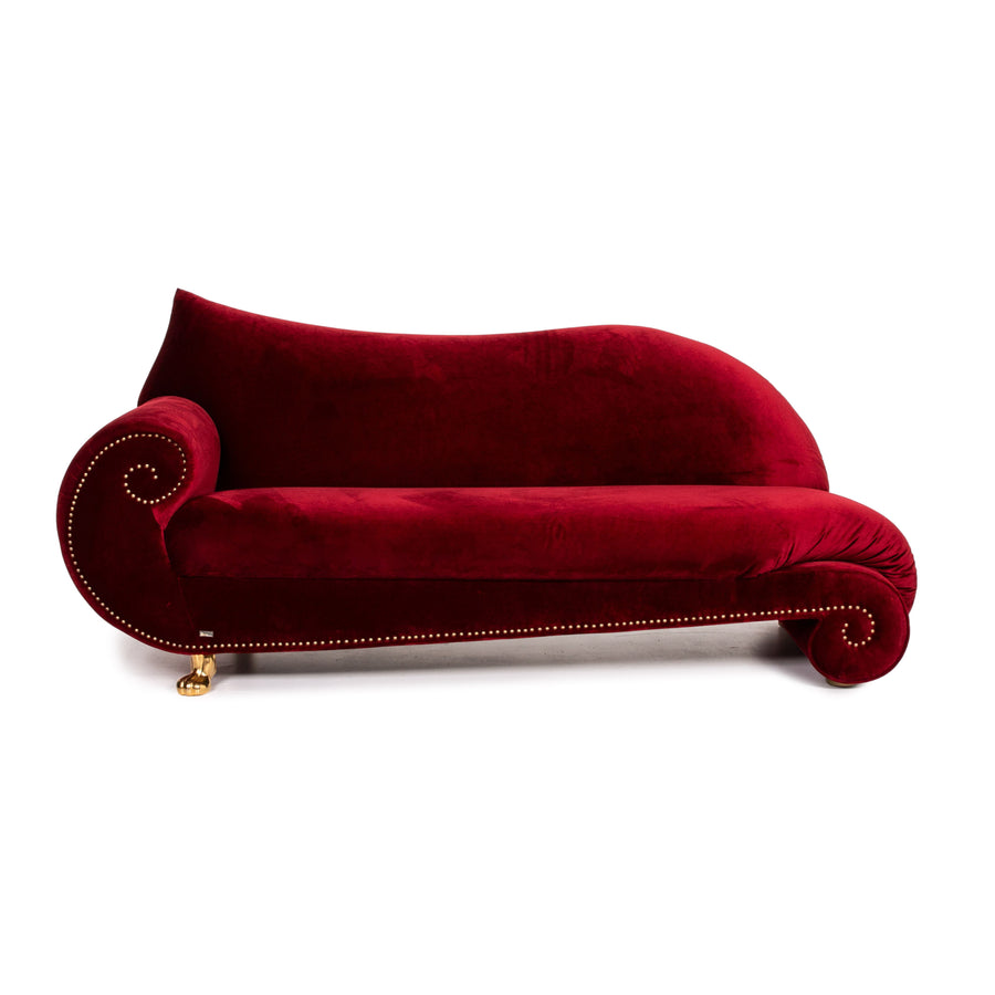 Bretz Gaudi Velvet Fabric Sofa Red Three Seater Couch Gold Plated #14192