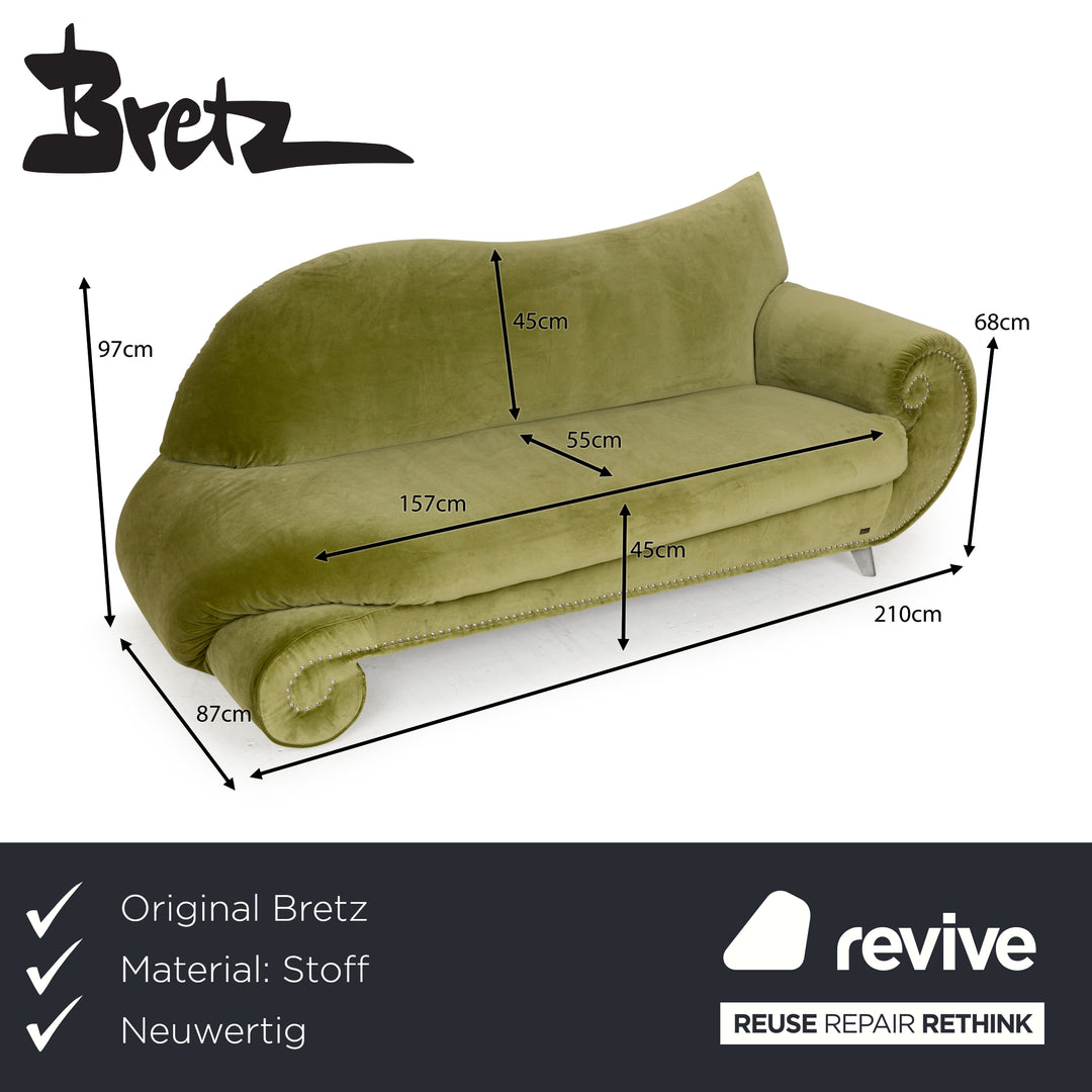 Bretz Gaudi Fabric Three-Seater Green Sofa Couch