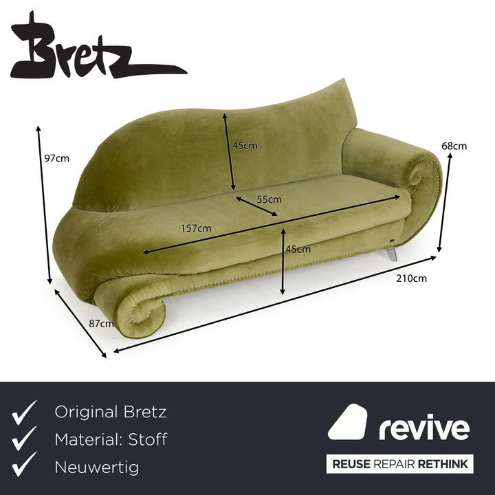 Bretz Gaudi Fabric Three-Seater Green Sofa Couch
