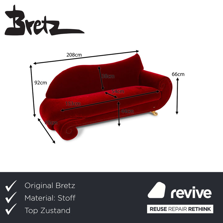 Bretz Gaudi Fabric Three Seater Red Sofa Couch