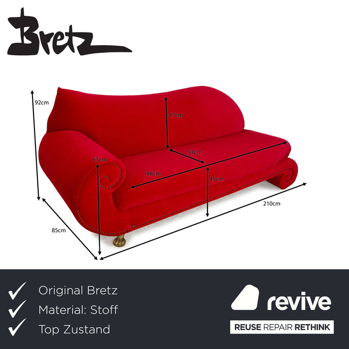 Bretz Gaudi Fabric Three Seater Red Sofa Couch