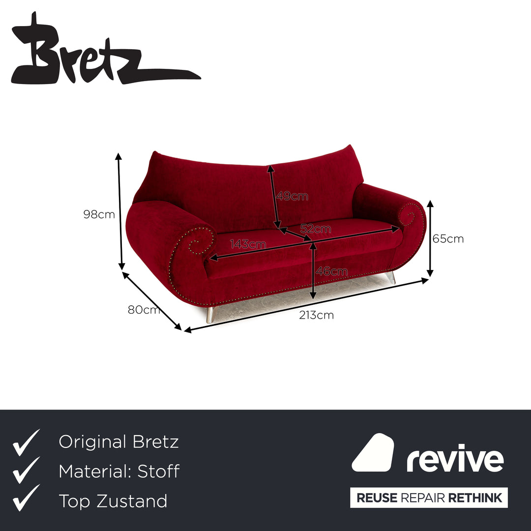 Bretz Gaudi Fabric Three Seater Red Sofa Couch New Cover