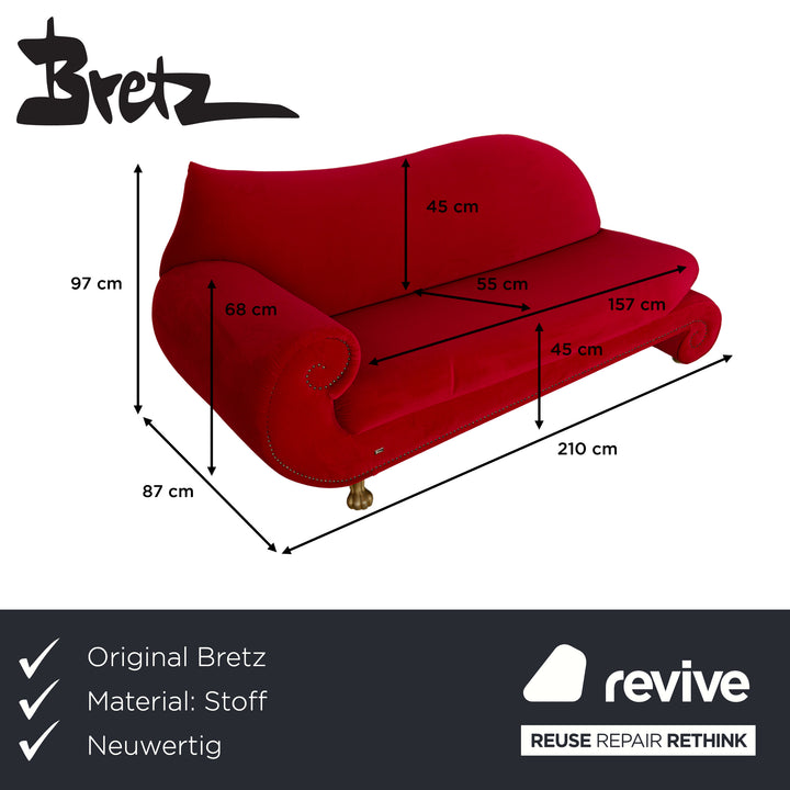 Bretz Gaudi Fabric Three Seater Red Sofa Couch