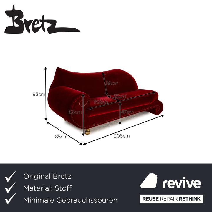 Bretz Gaudi Fabric Three Seater Red Sofa Couch
