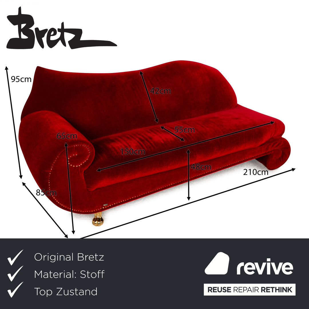 Bretz Gaudi Fabric Three Seater Red Sofa Couch