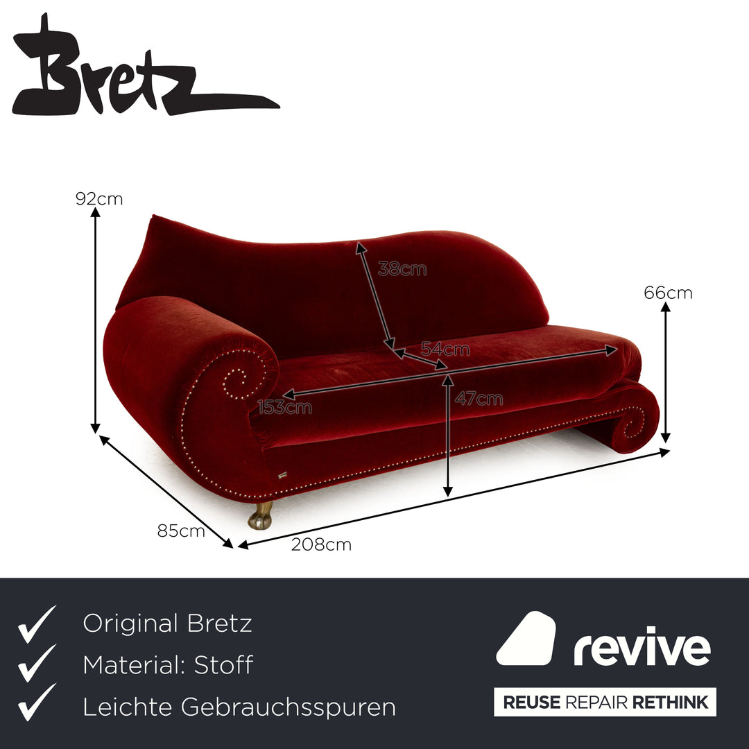 Bretz Gaudi Fabric Three Seater Red Sofa Couch