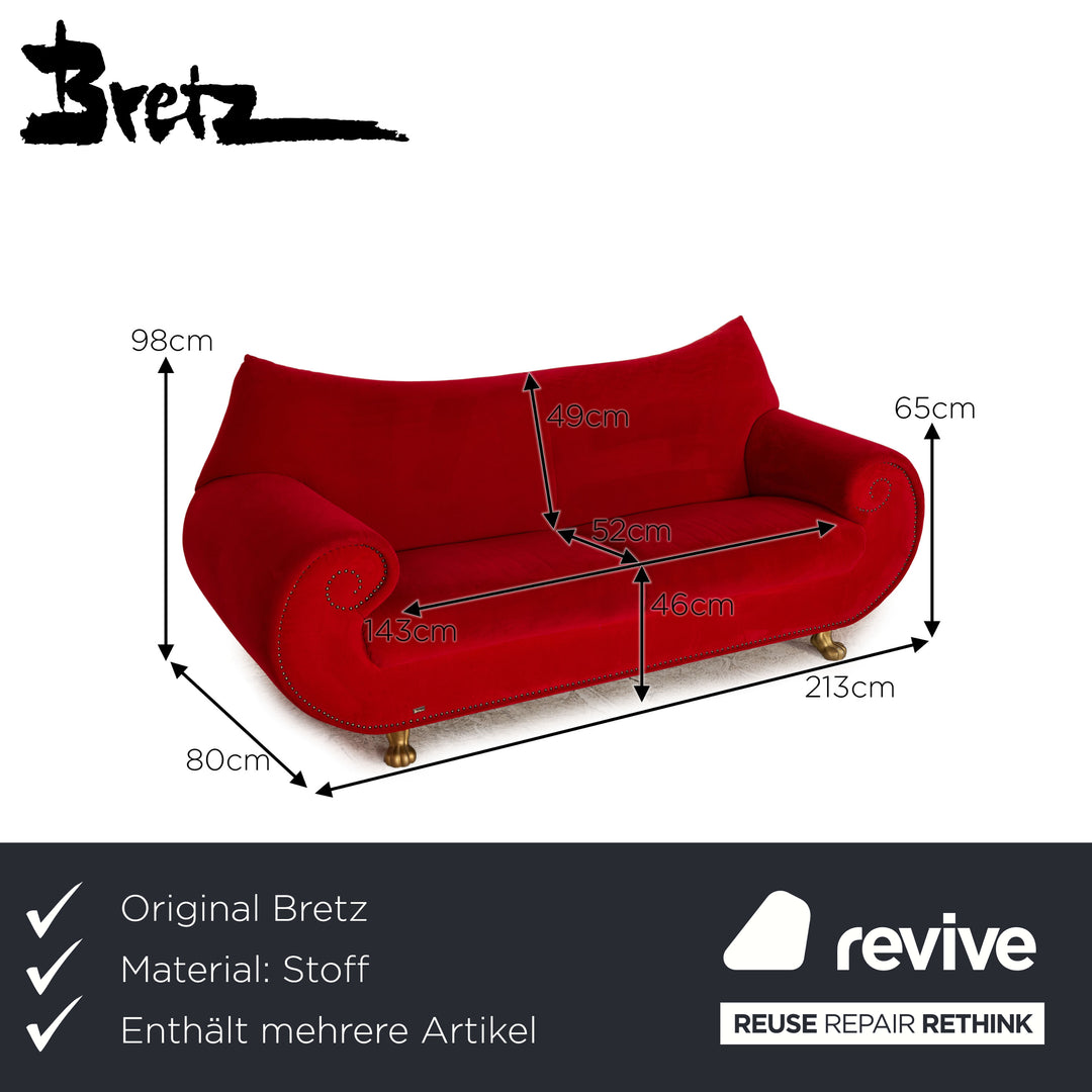 Bretz Gaudi Fabric Three Seater Red Sofa Couch