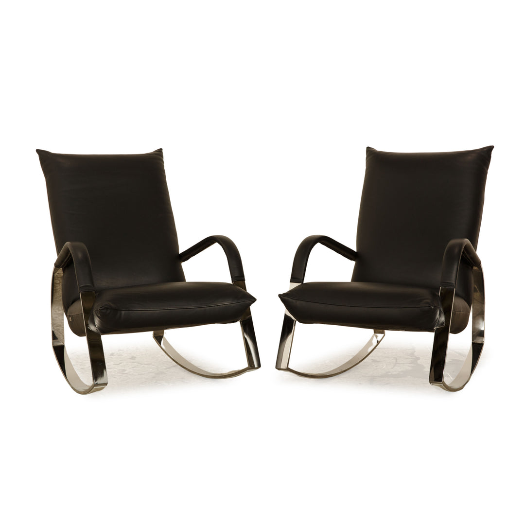 Bretz Highland B132 Leather Armchair Set Black 2x Armchair Rocking Chair