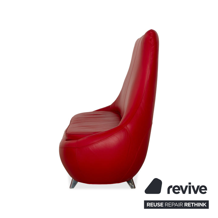 Bretz Jeannie Leather Three-Seater Red Sofa Couch