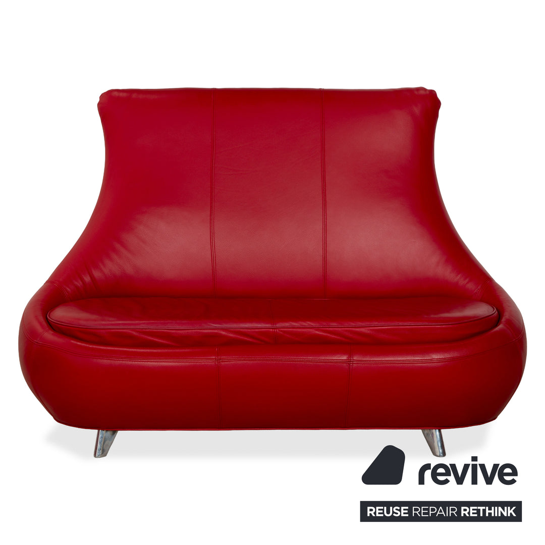 Bretz Jeannie Leather Three-Seater + 2 Armchairs Red Sofa Couch