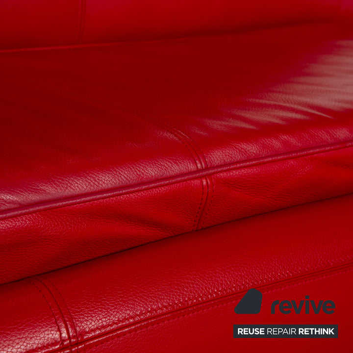 Bretz Jeannie Leather Three-Seater + 2 Armchairs Red Sofa Couch