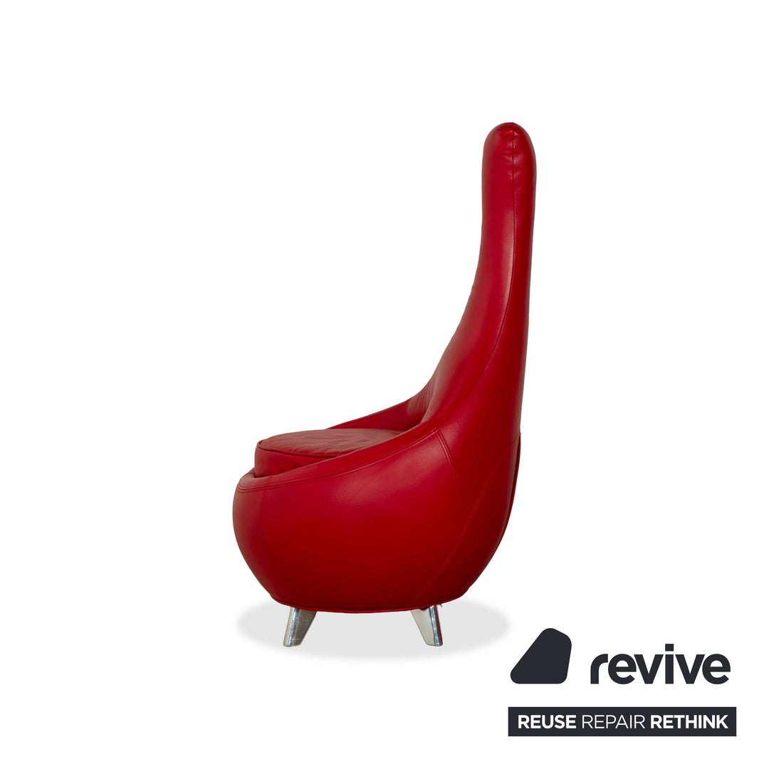 Bretz Jeannie Leather Three-Seater + 2 Armchairs Red Sofa Couch