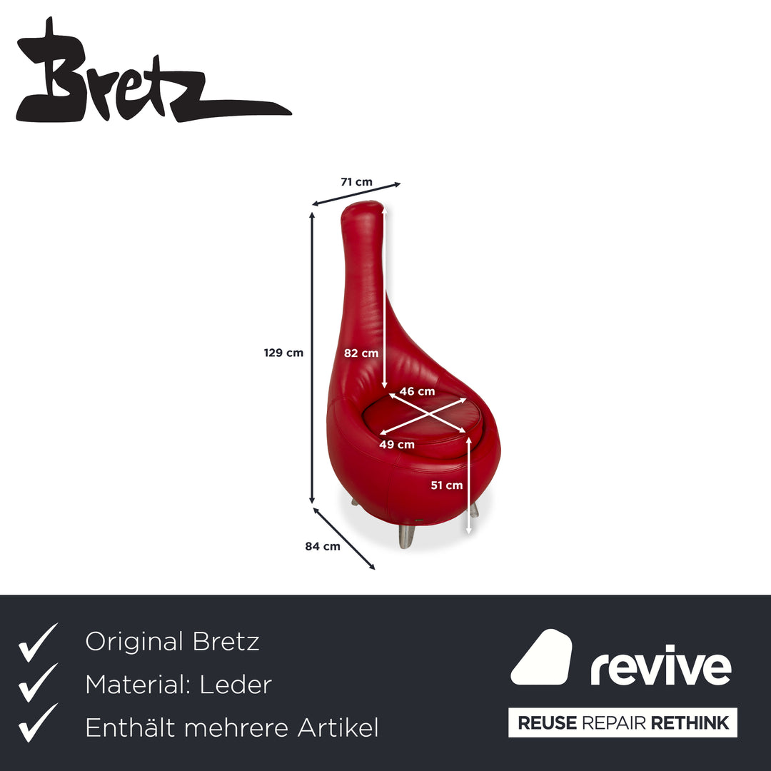 Bretz Jeannie Leather Three-Seater + 2 Armchairs Red Sofa Couch