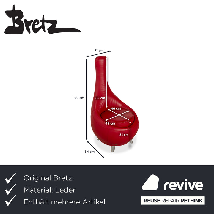 Bretz Jeannie Leather Three-Seater + 2 Armchairs Red Sofa Couch