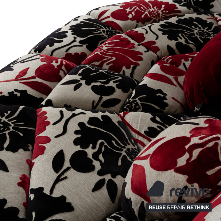 Bretz Rubber Fabric Four-Seater Cream Red Black Sofa Couch