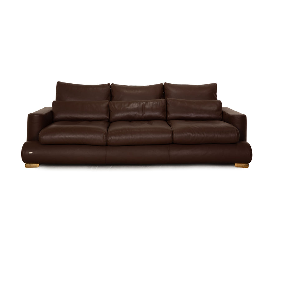 Bretz Leather Three Seater Brown Sofa Couch