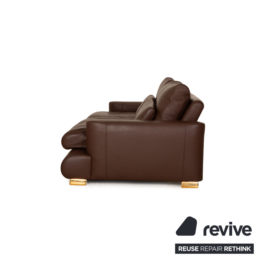 Bretz Leather Three Seater Brown Sofa Couch
