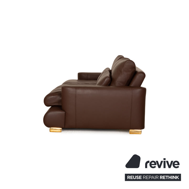 Bretz Leather Three Seater Brown Sofa Couch
