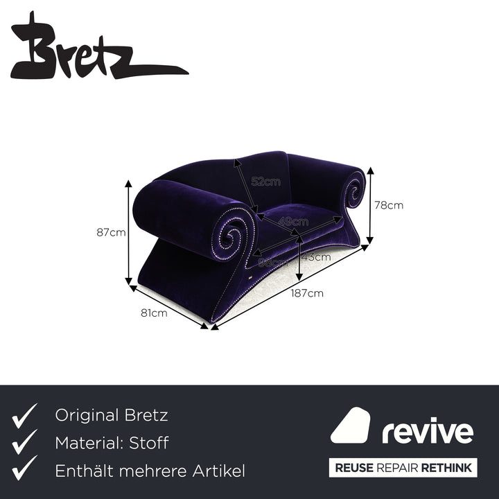 Bretz Mammut fabric sofa set purple 2x two-seater couch