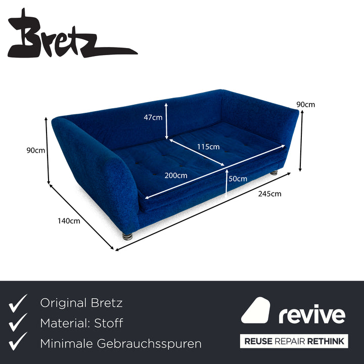 Bretz Monster Fabric Three-Seater Blue Sofa Couch