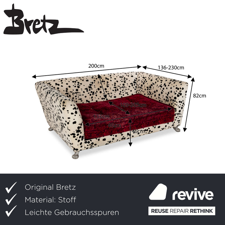 Bretz Monster Fabric Three-Seater Red White Sofa Couch Sofa Bed Sleeping Function