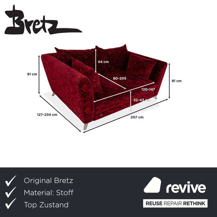 Bretz Monster Fabric Two-Seater Red Pattern Sofa Bed
