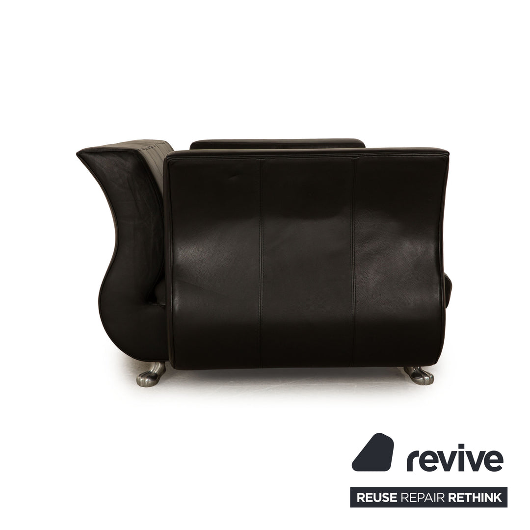 Canapé trois places en cuir noir Bretz Moon