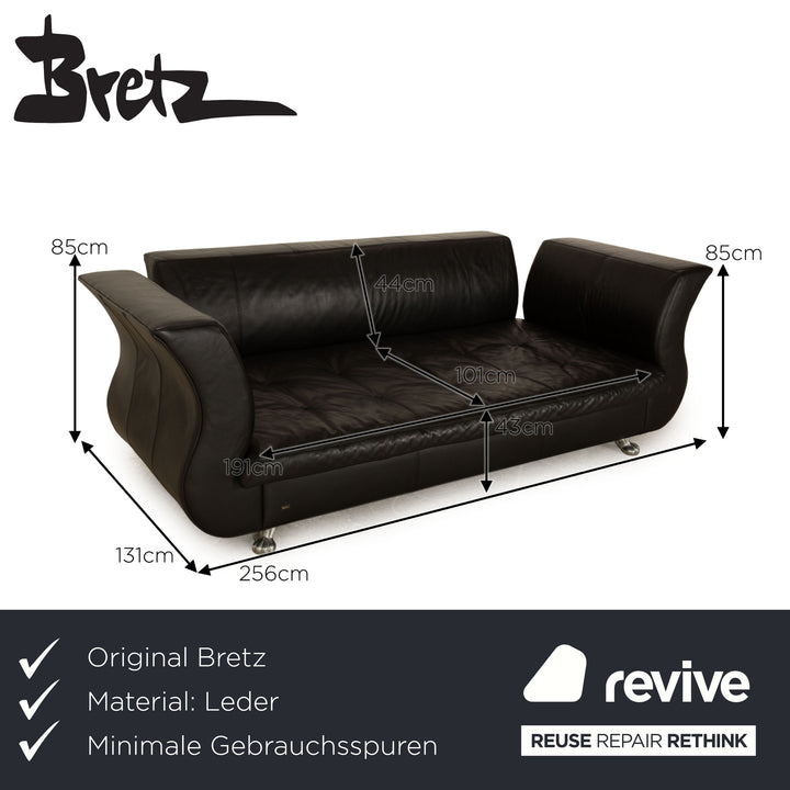 Canapé trois places en cuir noir Bretz Moon