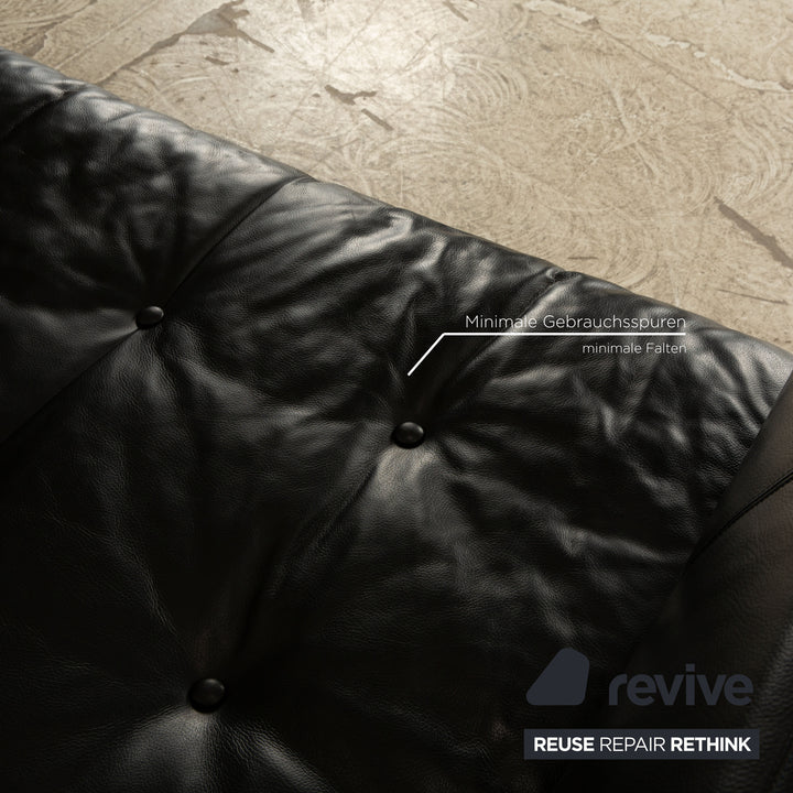 Canapé trois places en cuir noir Bretz Moon