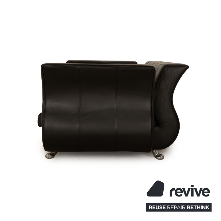 Canapé trois places en cuir noir Bretz Moon