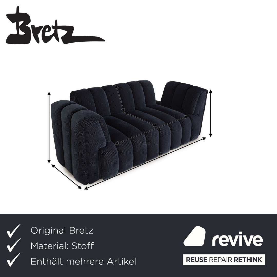 Bretz Moonraft Fabric Sofa Set Blue Three Seater Two Seater Sofa Couch Exhibition Piece