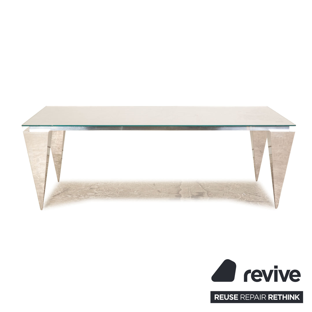 Bretz N340 Glass Dining Table Silver