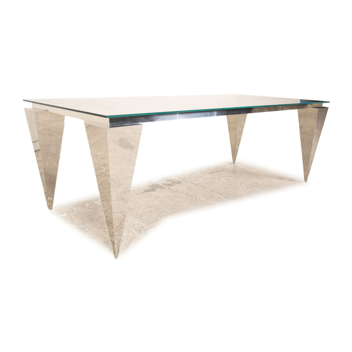 Bretz N340 Glass Dining Table Silver