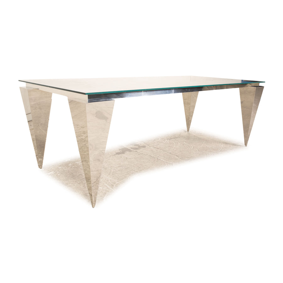 Bretz N340 Glass Dining Table Silver