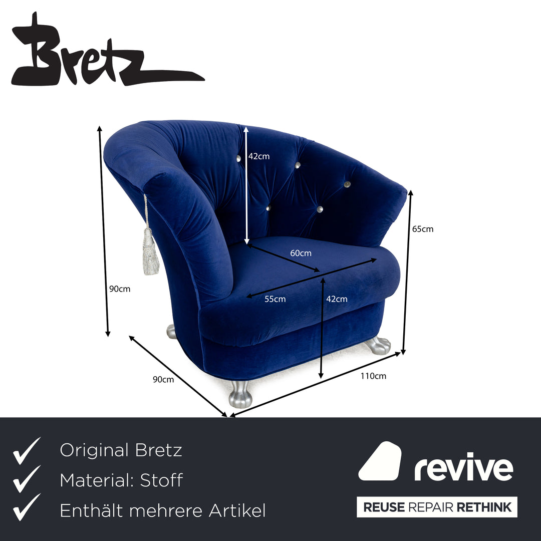 Bretz Nana Stoff Sofa Garnitur Blau Liege Sessel