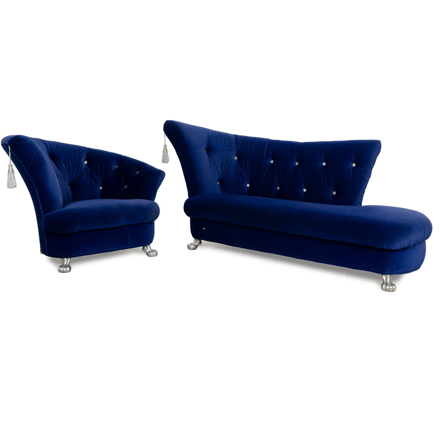 Bretz Nana Stoff Sofa Garnitur Blau Liege Sessel