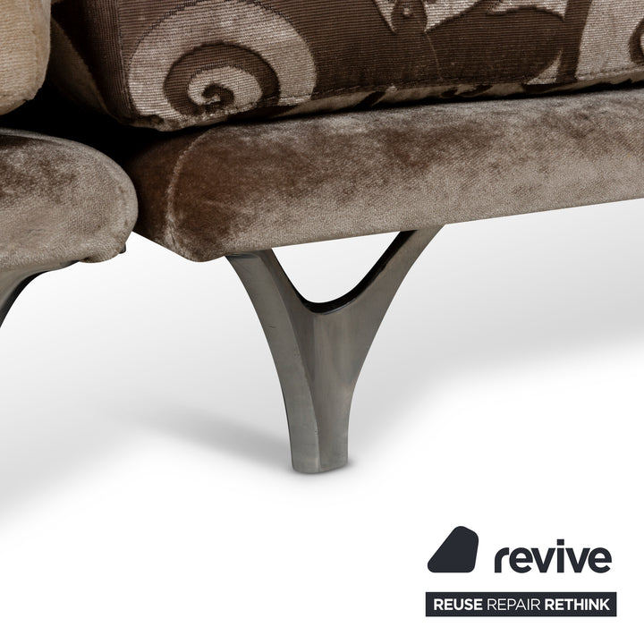 Bretz Napali Sofa Garnitur Stoff Dreisitzer Hocker Braun Grau Creme Couch