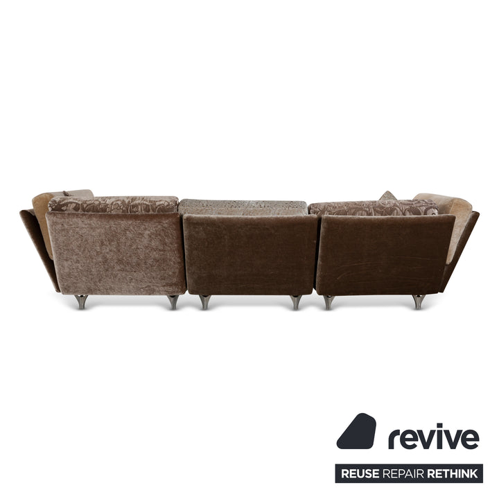 Bretz Napali Sofa Garnitur Stoff Dreisitzer Hocker Braun Grau Creme Couch