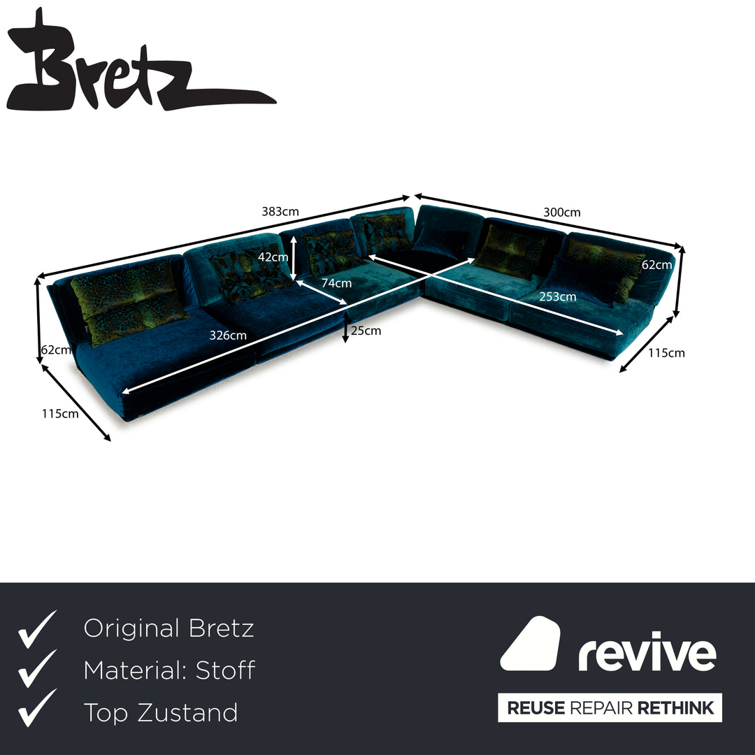 Canapé d'angle en tissu Bretz Napali bleu turquoise canapé canapé velours salon