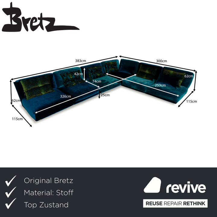 Canapé d'angle en tissu Bretz Napali bleu turquoise canapé canapé velours salon