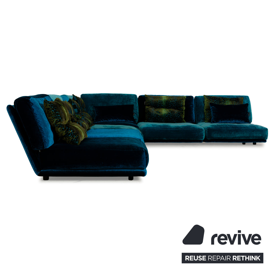 Canapé d'angle en tissu Bretz Napali bleu turquoise canapé canapé velours salon