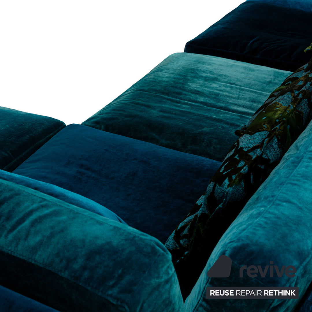 Canapé d'angle en tissu Bretz Napali bleu turquoise canapé canapé velours salon