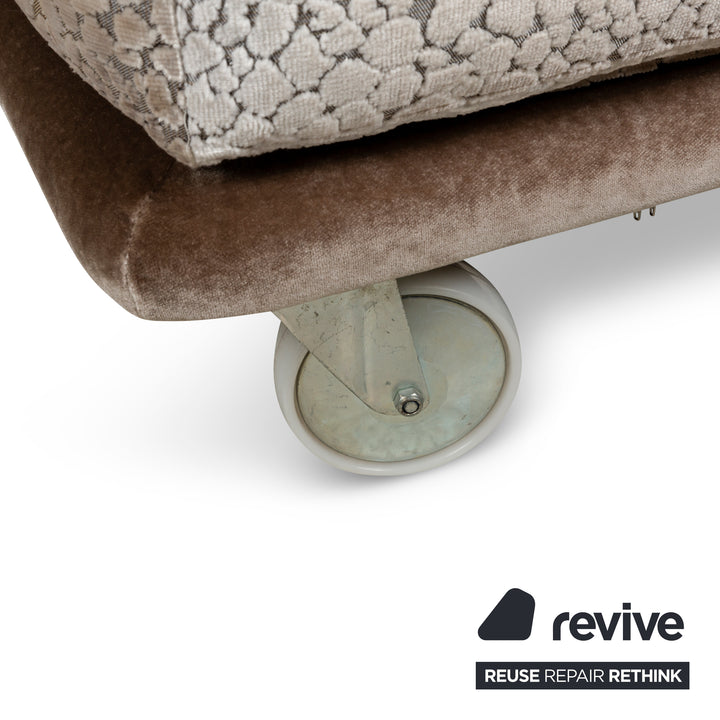 Tabouret Bretz Napali en tissu marron gris crème roulettes