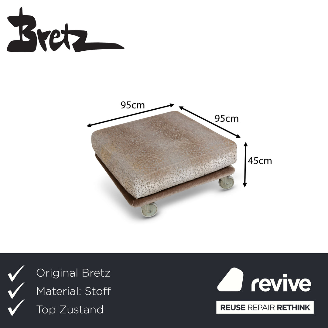 Tabouret Bretz Napali en tissu marron gris crème roulettes