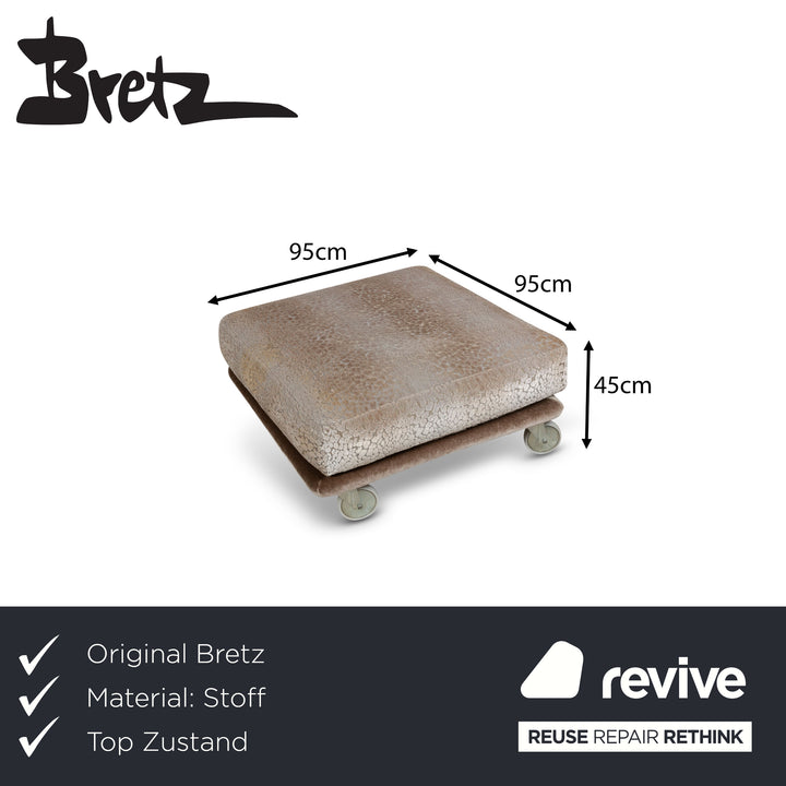 Tabouret Bretz Napali en tissu marron gris crème roulettes