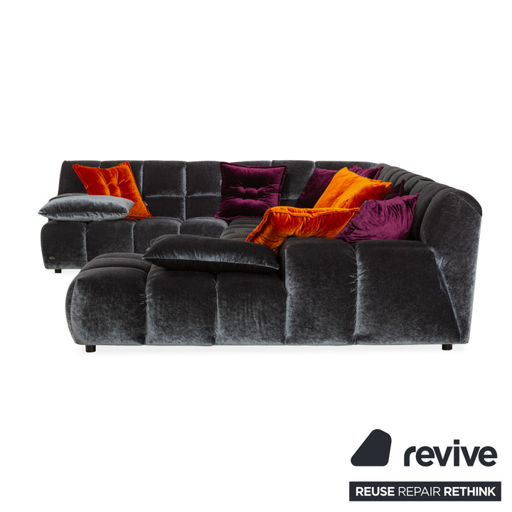 Canapé d'angle en tissu Bretz Ocean 7 en velours gris argenté